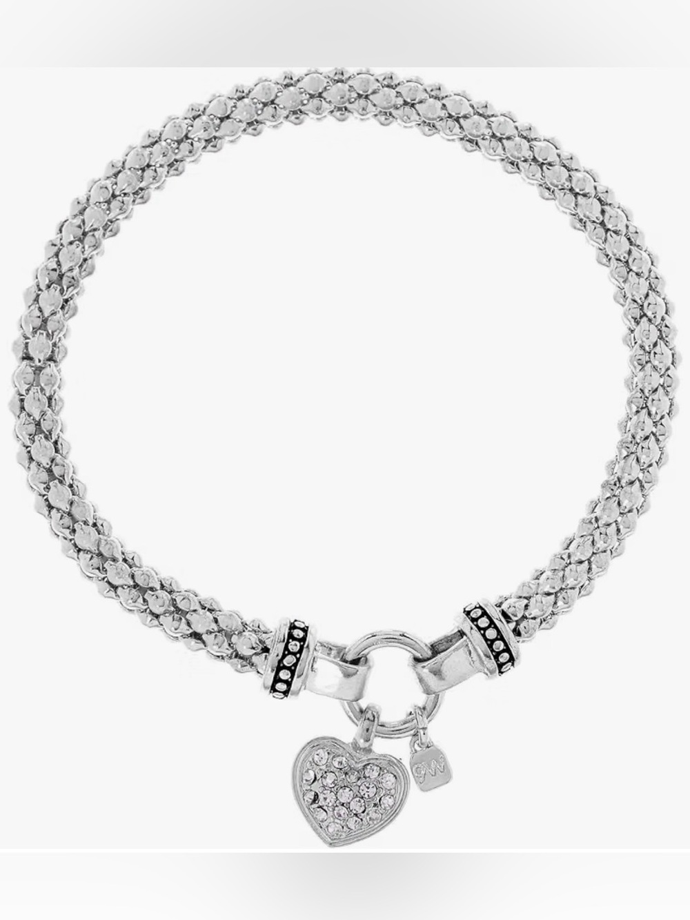 Silver Heart Charm Pave Bracelet Nine West Stretch